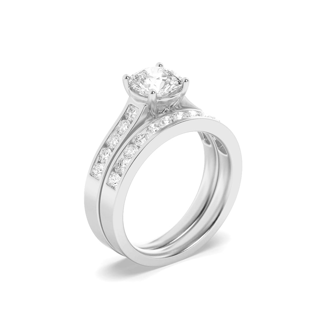 2Cttw Round Shaped Lab Grown Diamond (F/VS) Channel Set Bridal Engagement Ring in 14K Gold