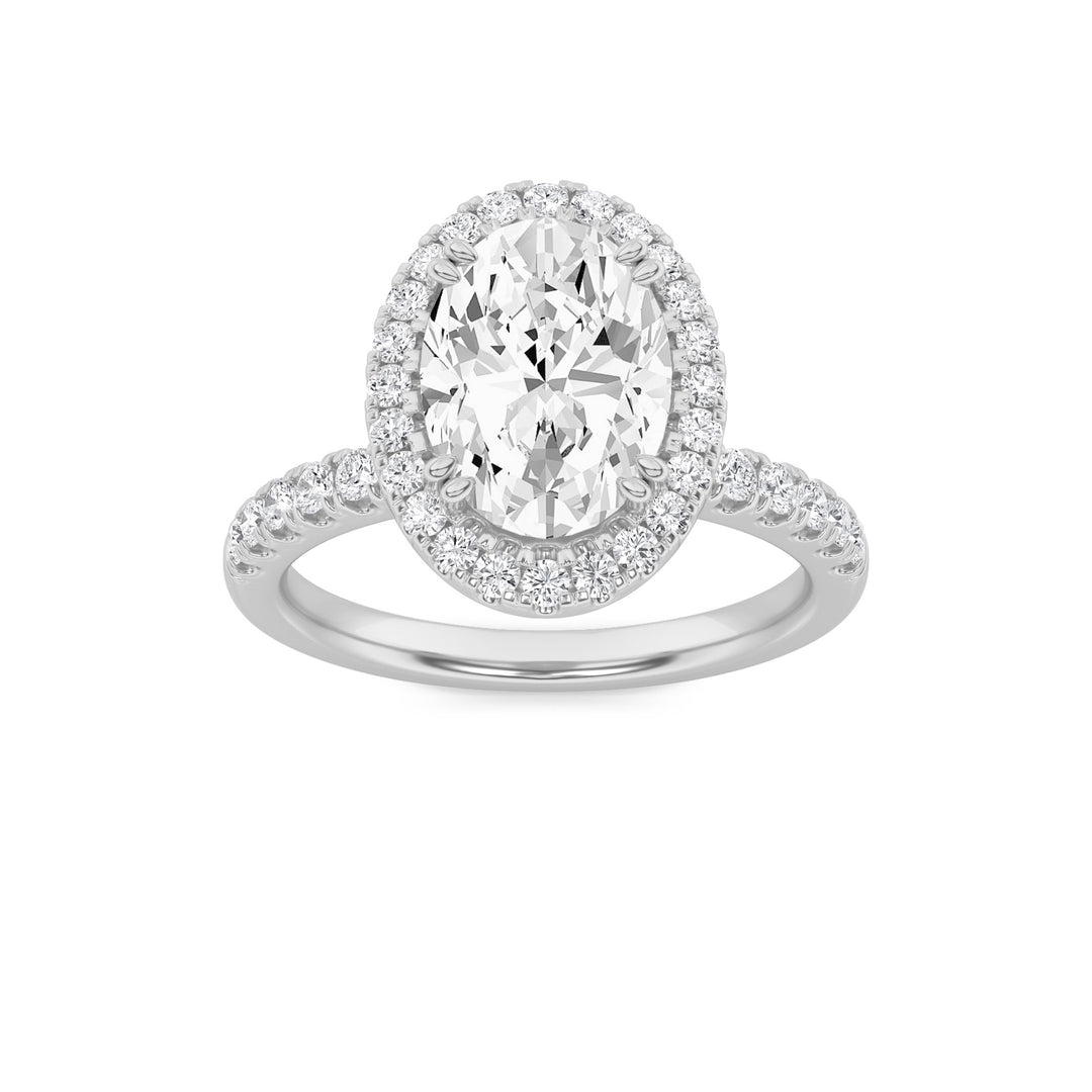 3Cttw Oval Shaped Lab Grown Diamond (F/VS) Halo Accented Engagement Ring in 14K Gold