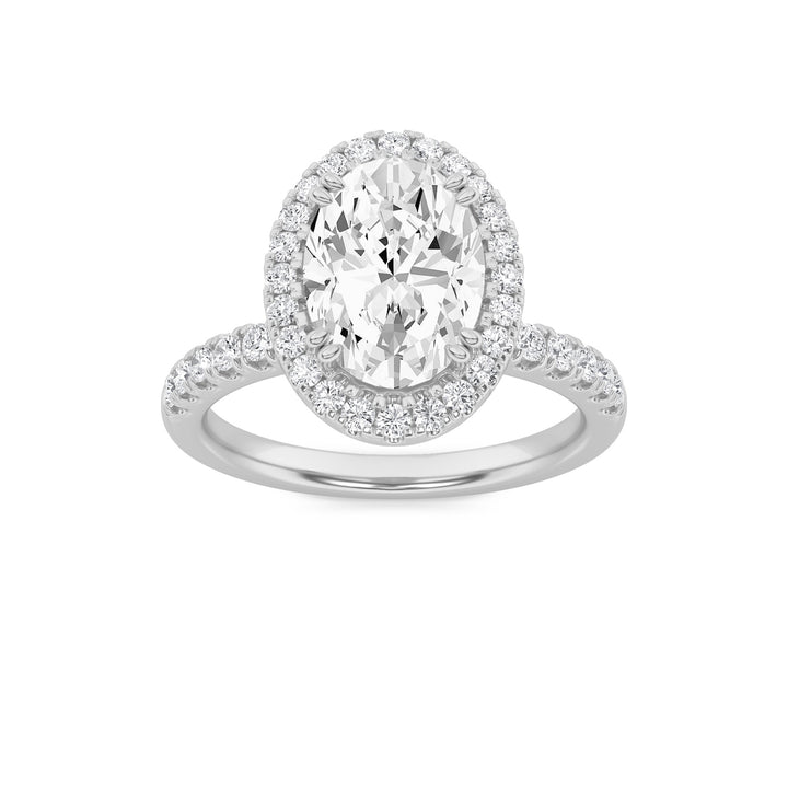 3Cttw Oval Shaped Lab Grown Diamond (F/VS) Halo Accented Engagement Ring in 14K Gold