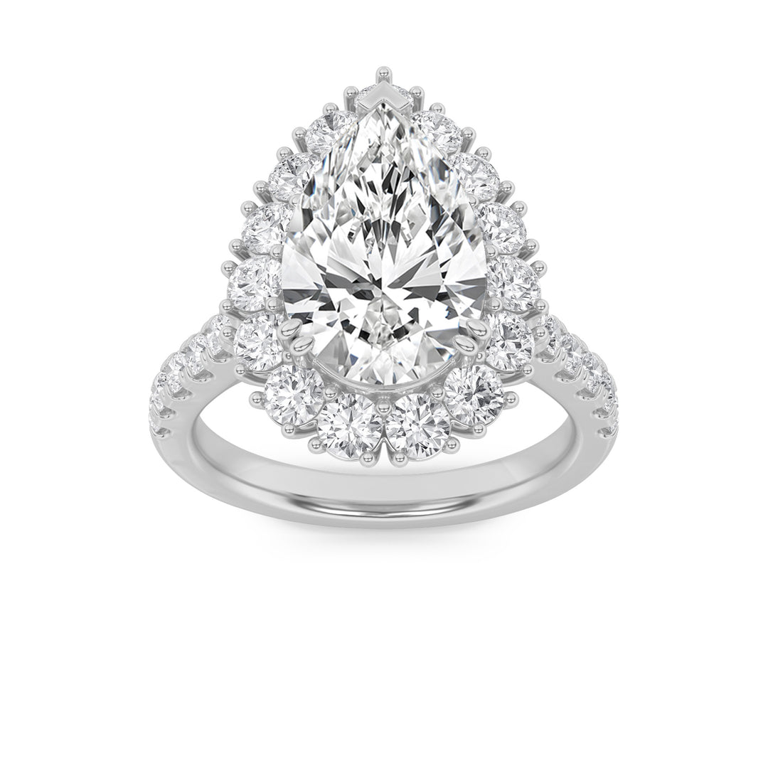 14KW 4.2ct Pear Lab Diamond Halo Engagement Ring