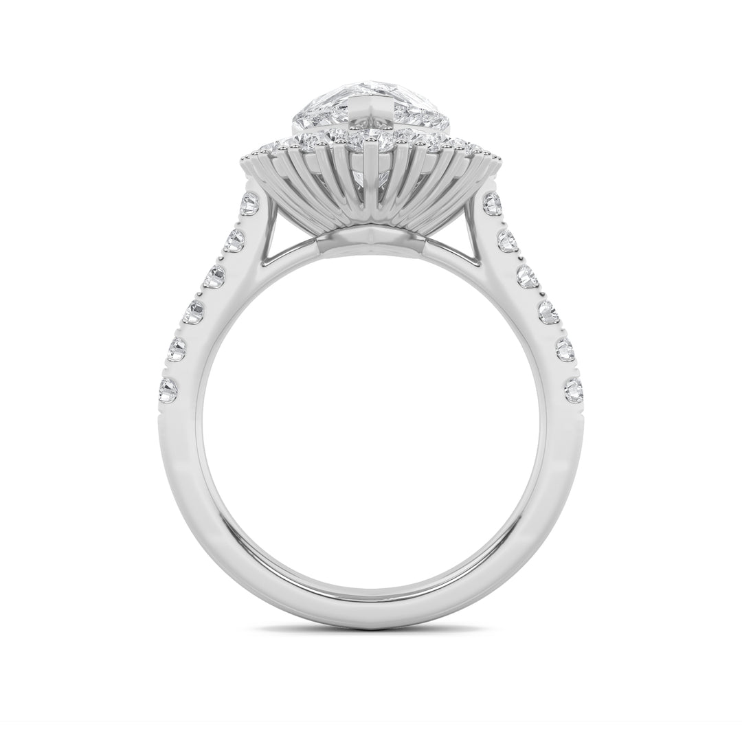 4Cttw Pear Shaped Lab Grown Diamond (F/VS) Bold Classic Engagement Ring in 14K Gold