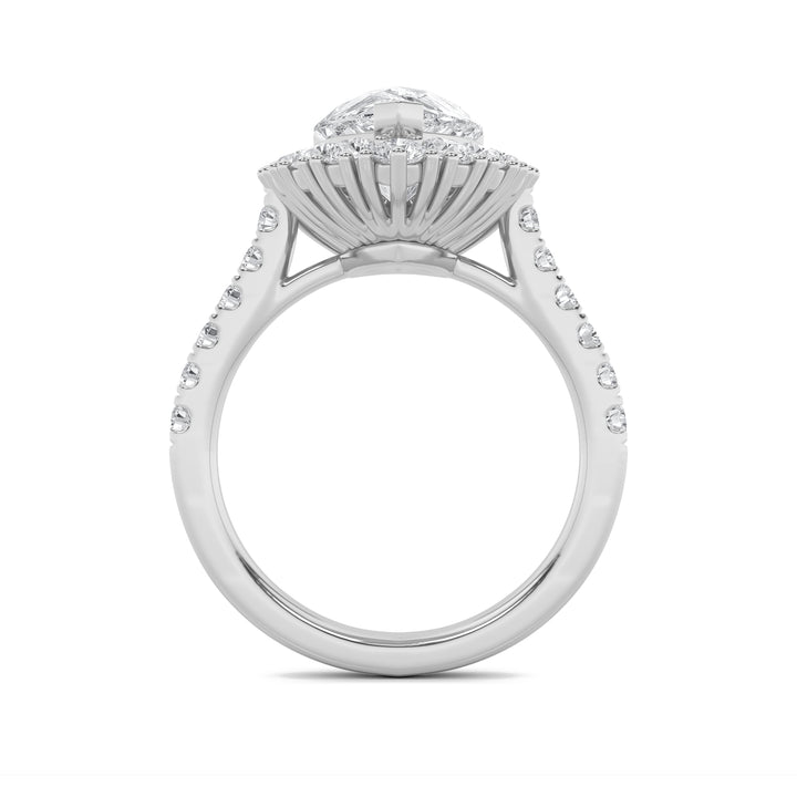 4Cttw Pear Shaped Lab Grown Diamond (F/VS) Bold Classic Engagement Ring in 14K Gold