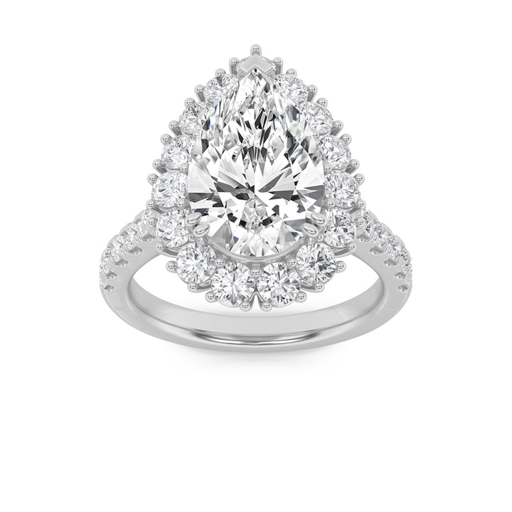 4Cttw Pear Shaped Lab Grown Diamond (G/VS) Bold Classic Engagement Ring in 14K Gold