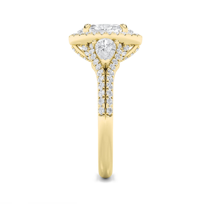 3Cttw Oval Shaped Lab Grown Diamond (F/VS) Three Stone Bold Accented Engagement Ring in 14K Gold