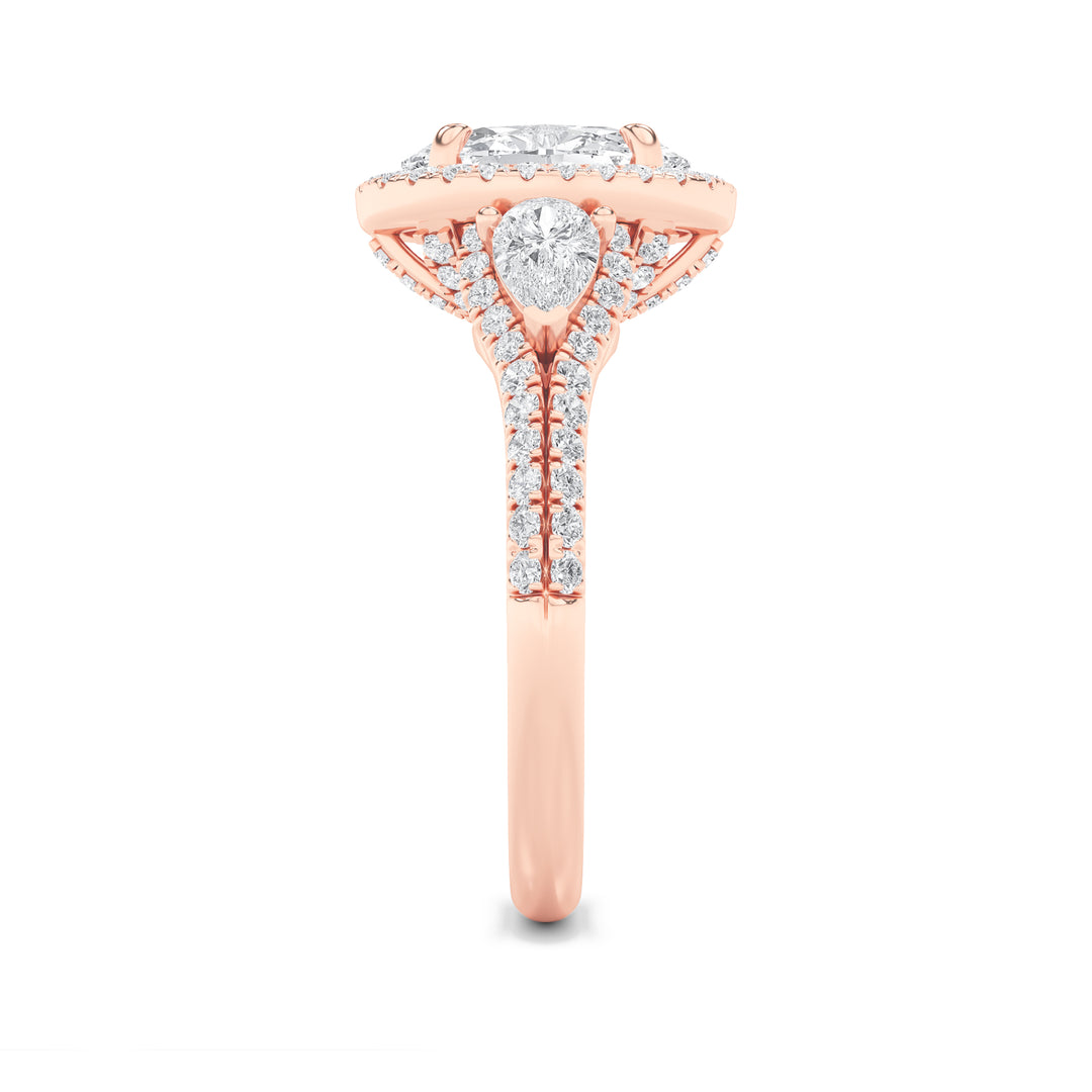 3Cttw Oval Shaped Lab Grown Diamond (F/VS) Three Stone Bold Accented Engagement Ring in 14K Gold