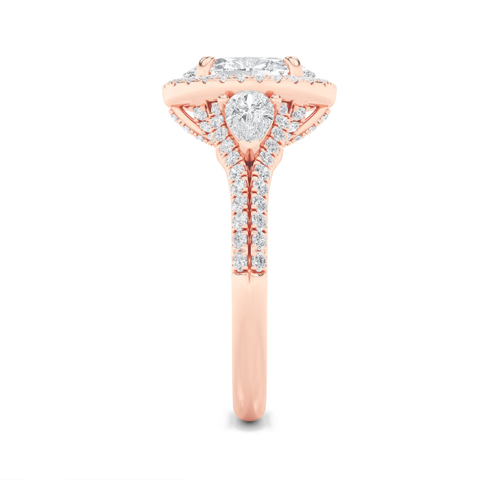 3Cttw Oval Shaped Lab Grown Diamond (F/VS) Three Stone Bold Accented Engagement Ring in 14K Gold