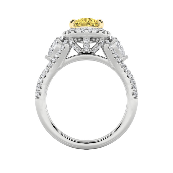 3Cttw Pear Shaped Lab Grown Diamond (F/VS) Three Stone Bold Accented Engagement Ring in 14K Gold