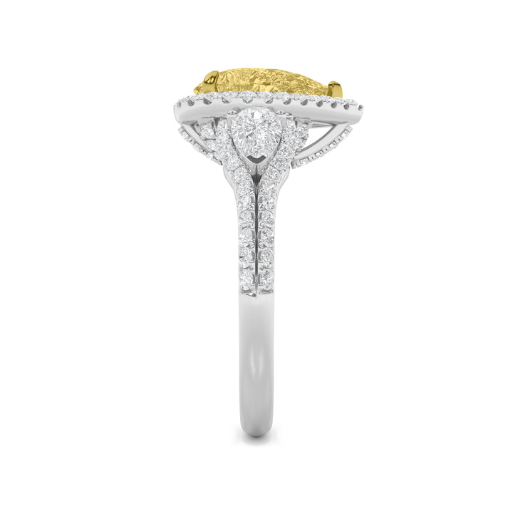 3Cttw Pear Shaped Lab Grown Diamond (F/VS) Three Stone Bold Accented Engagement Ring in 14K Gold