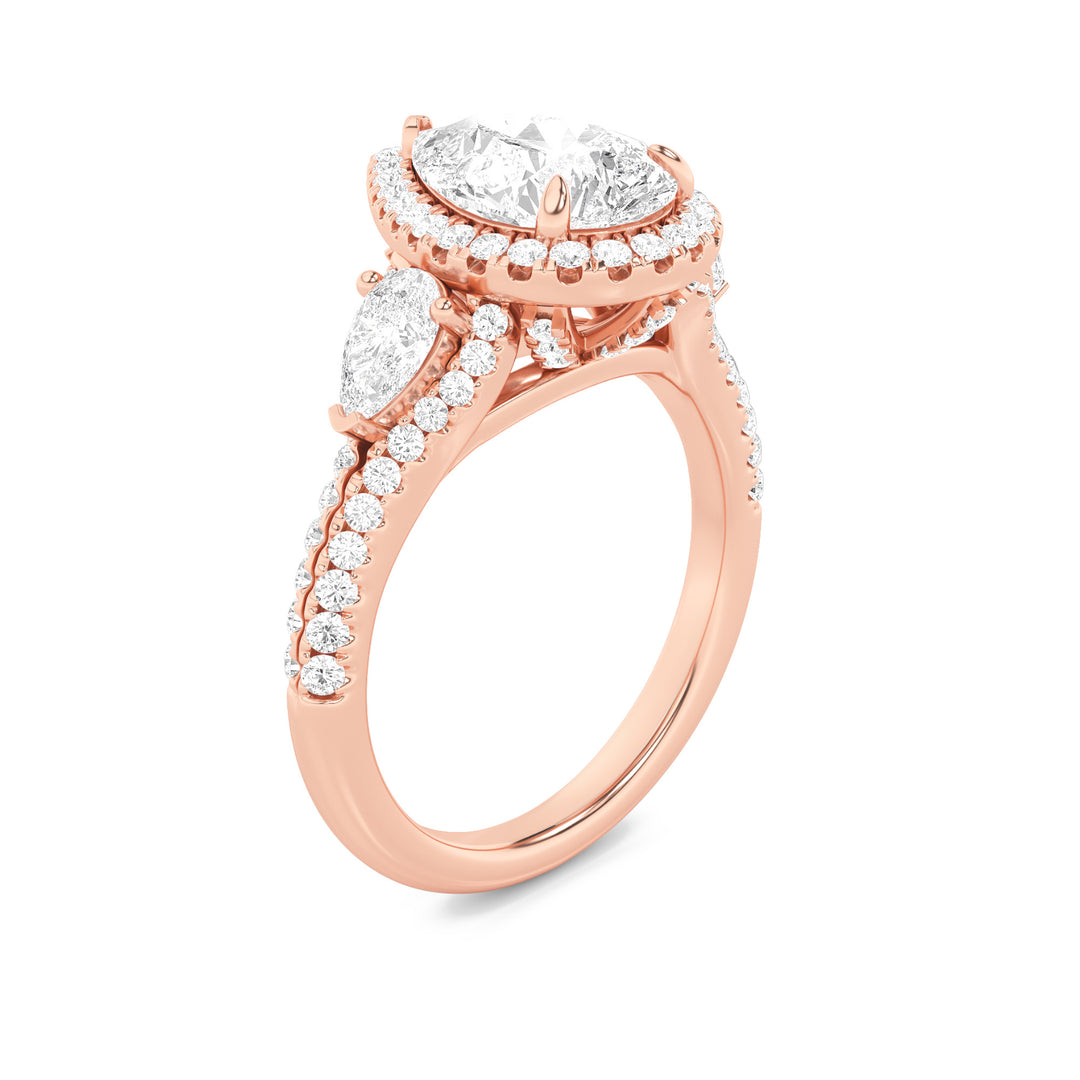 3Cttw Pear Shaped Lab Grown Diamond (F/VS) Three Stone Bold Accented Engagement Ring in 14K Gold