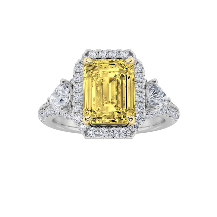 3Cttw Radiant Shaped Lab Grown Diamond (F/VS) Accented Three Stone Ring in 14K Gold