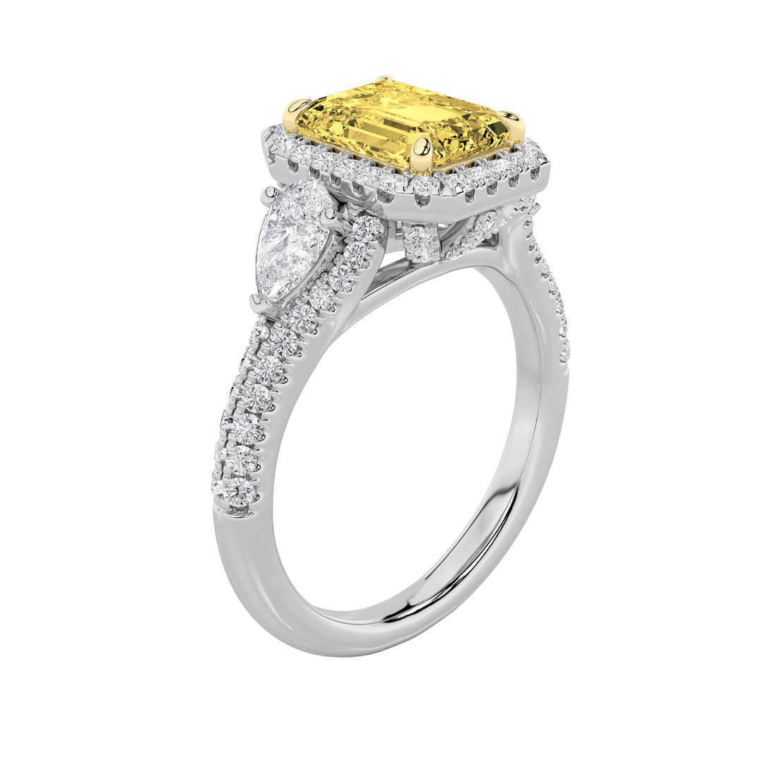 3Cttw Radiant Shaped Lab Grown Diamond (F/VS) Accented Three Stone Ring in 14K Gold