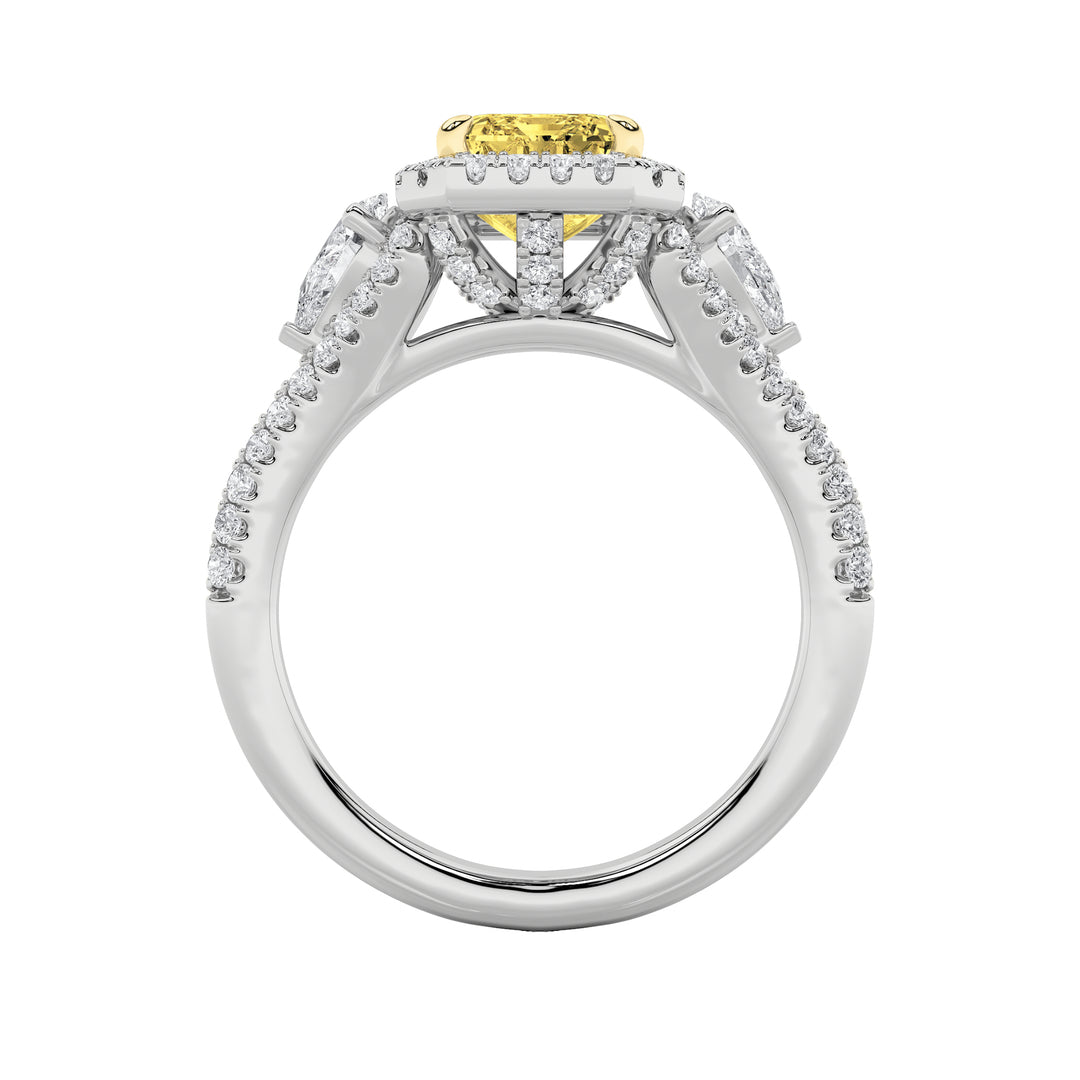 3Cttw Radiant Shaped Lab Grown Diamond (F/VS) Accented Three Stone Ring in 14K Gold