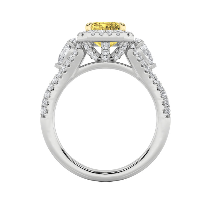 3Cttw Radiant Shaped Lab Grown Diamond (F/VS) Accented Three Stone Ring in 14K Gold