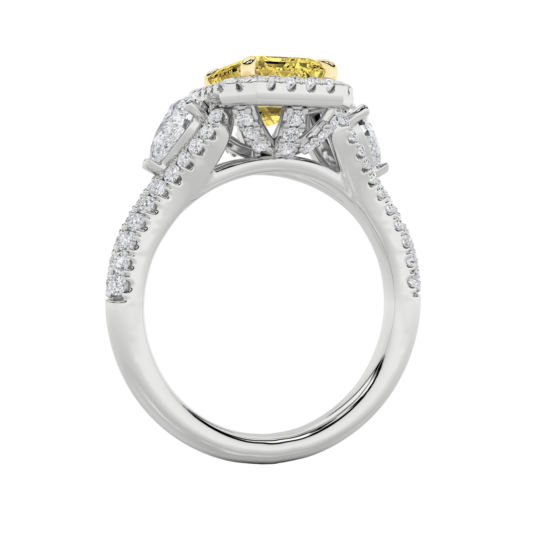 3Cttw Radiant Shaped Lab Grown Diamond (F/VS) Accented Three Stone Ring in 14K Gold