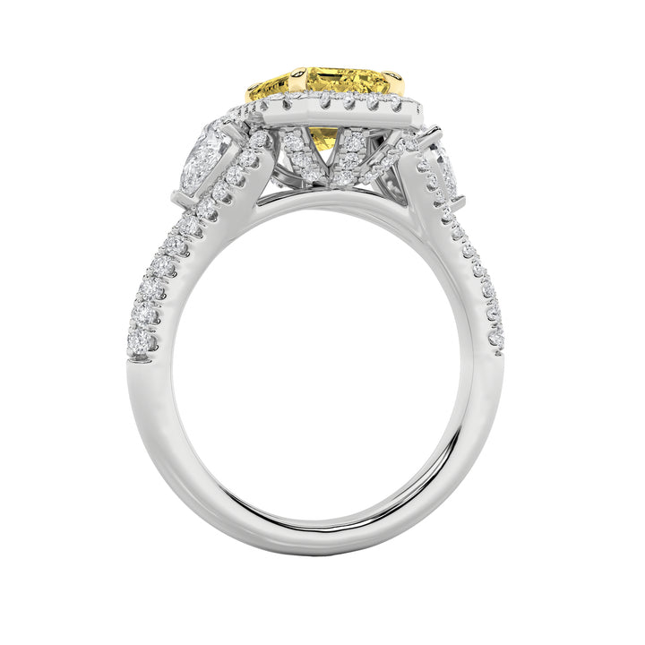 3Cttw Radiant Shaped Lab Grown Diamond (F/VS) Accented Three Stone Ring in 14K Gold