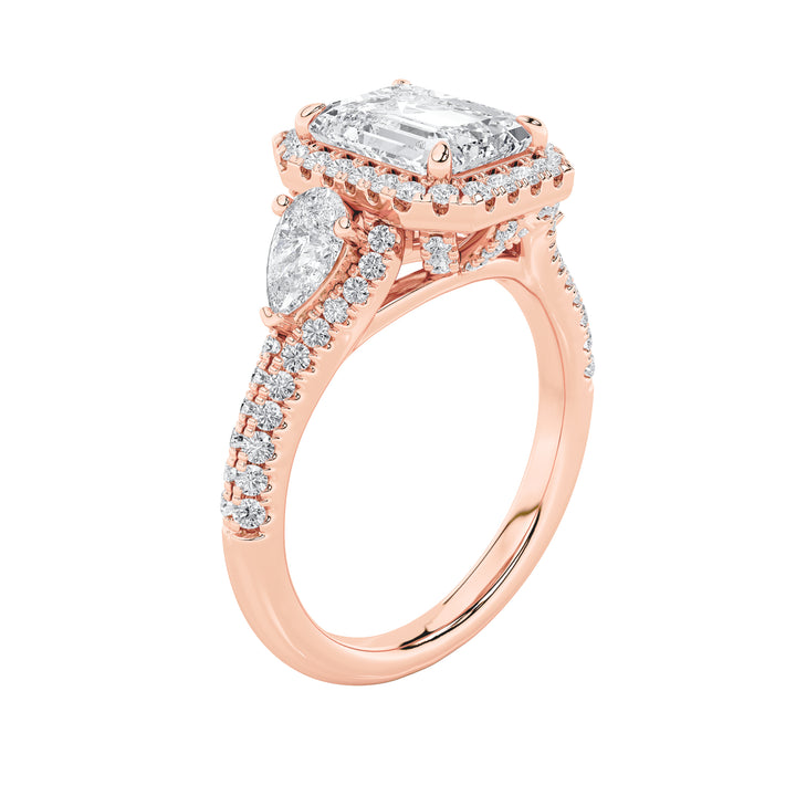 3Cttw Radiant Shaped Lab Grown Diamond (F/VS) Accented Three Stone Ring in 14K Gold