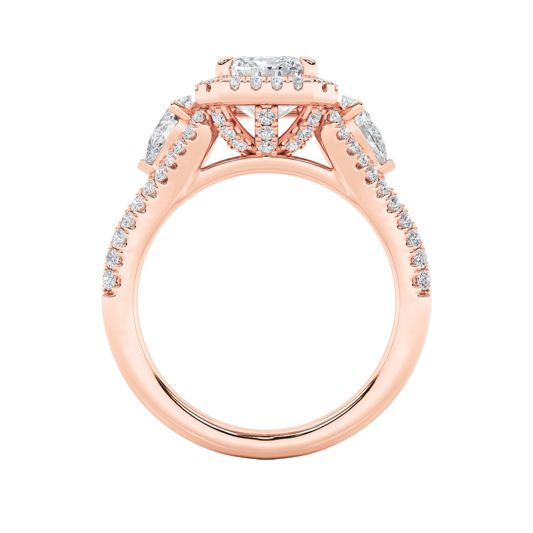 3Cttw Radiant Shaped Lab Grown Diamond (F/VS) Accented Three Stone Ring in 14K Gold