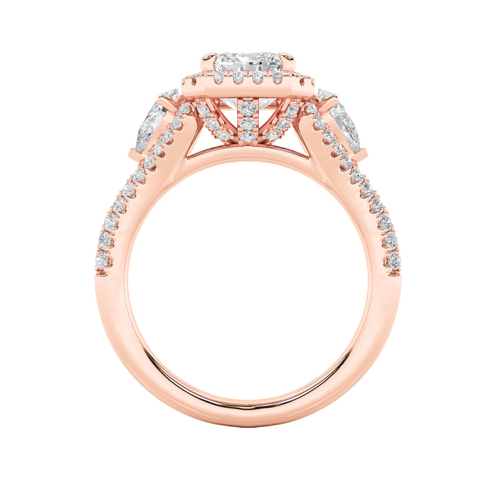 3Cttw Radiant Shaped Lab Grown Diamond (F/VS) Accented Three Stone Ring in 14K Gold