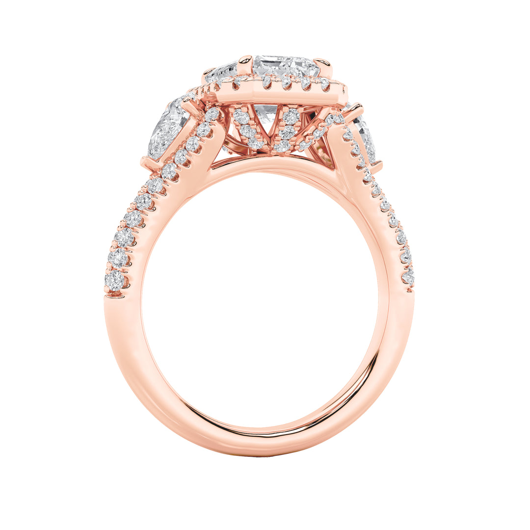 3Cttw Radiant Shaped Lab Grown Diamond (F/VS) Accented Three Stone Ring in 14K Gold