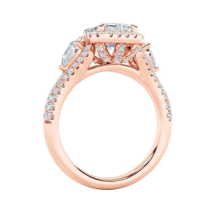 3Cttw Radiant Shaped Lab Grown Diamond (F/VS) Accented Three Stone Ring in 14K Gold