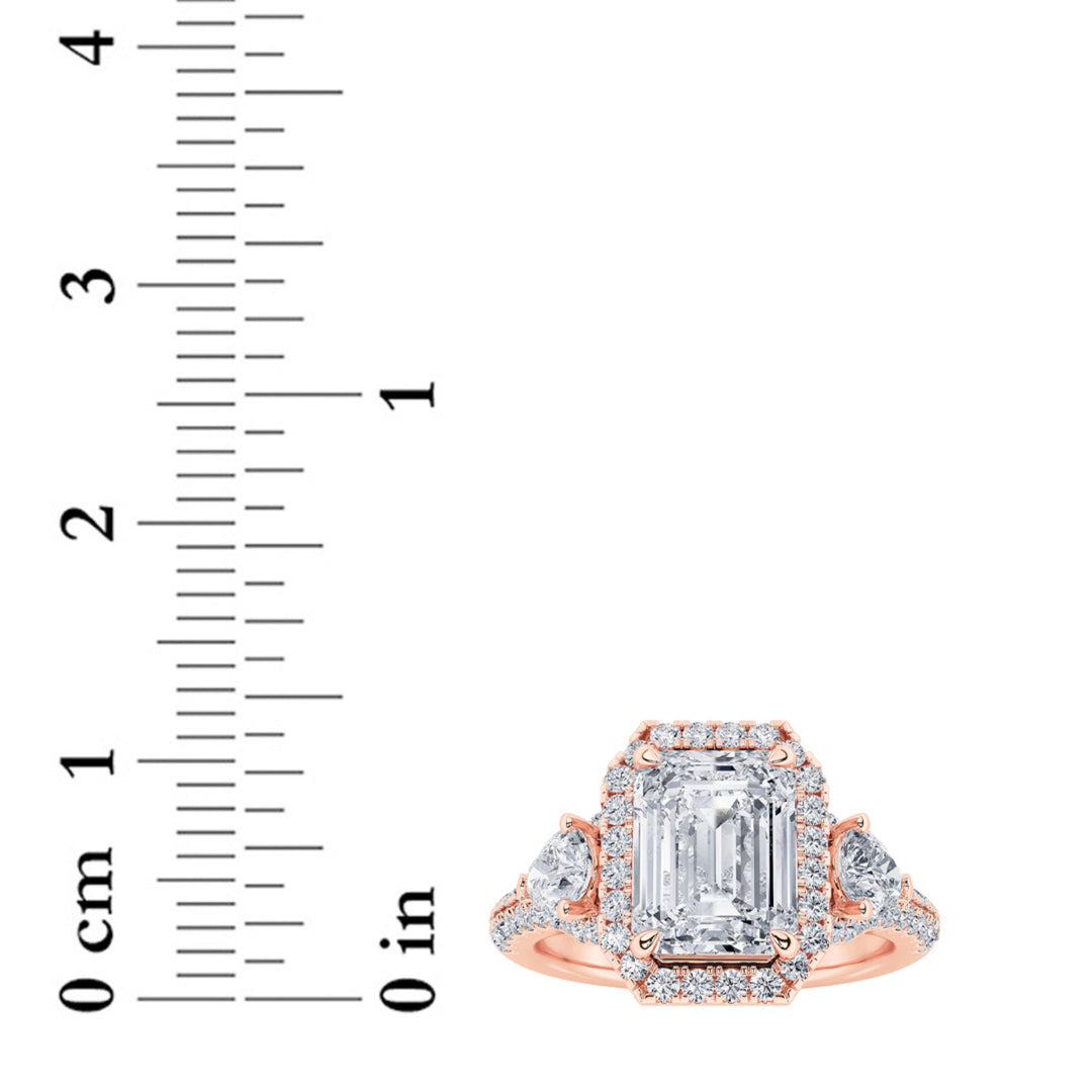 3Cttw Radiant Shaped Lab Grown Diamond (F/VS) Accented Three Stone Ring in 14K Gold