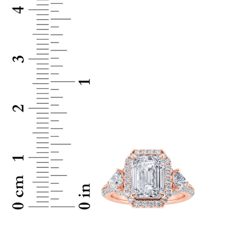 3Cttw Radiant Shaped Lab Grown Diamond (F/VS) Accented Three Stone Ring in 14K Gold
