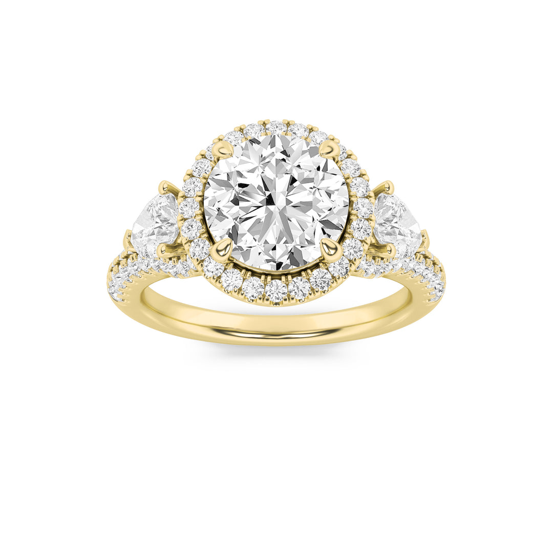 3Cttw Round Shaped Lab Grown Diamond (F/VS) ThreeStone Bold Accented Engagement Ring in 14K Gold