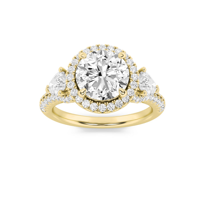 3Cttw Round Shaped Lab Grown Diamond (F/VS) ThreeStone Bold Accented Engagement Ring in 14K Gold