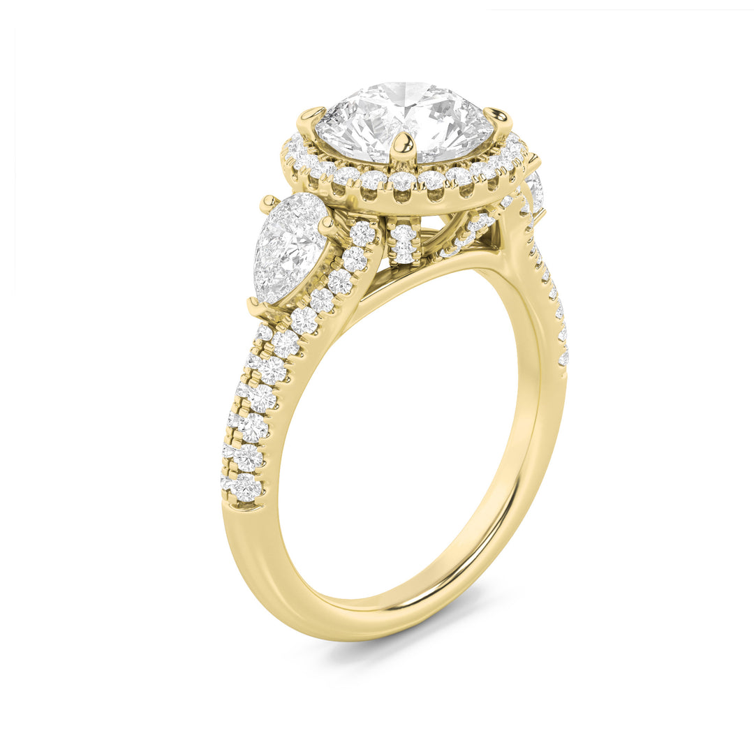 3Cttw Round Shaped Lab Grown Diamond (F/VS) ThreeStone Bold Accented Engagement Ring in 14K Gold