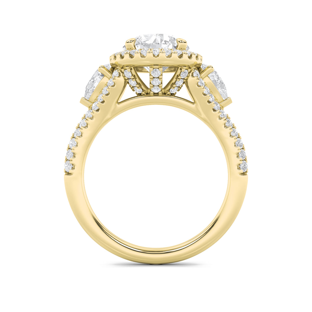 3Cttw Round Shaped Lab Grown Diamond (F/VS) ThreeStone Bold Accented Engagement Ring in 14K Gold