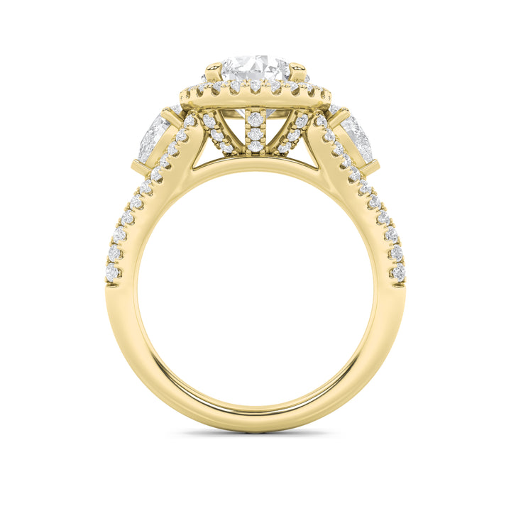 3Cttw Round Shaped Lab Grown Diamond (F/VS) ThreeStone Bold Accented Engagement Ring in 14K Gold