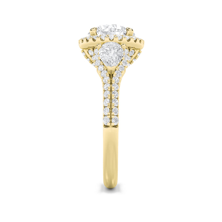 3Cttw Round Shaped Lab Grown Diamond (F/VS) ThreeStone Bold Accented Engagement Ring in 14K Gold
