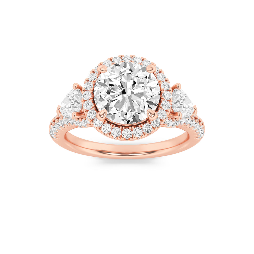 3Cttw Round Shaped Lab Grown Diamond (F/VS) ThreeStone Bold Accented Engagement Ring in 14K Gold