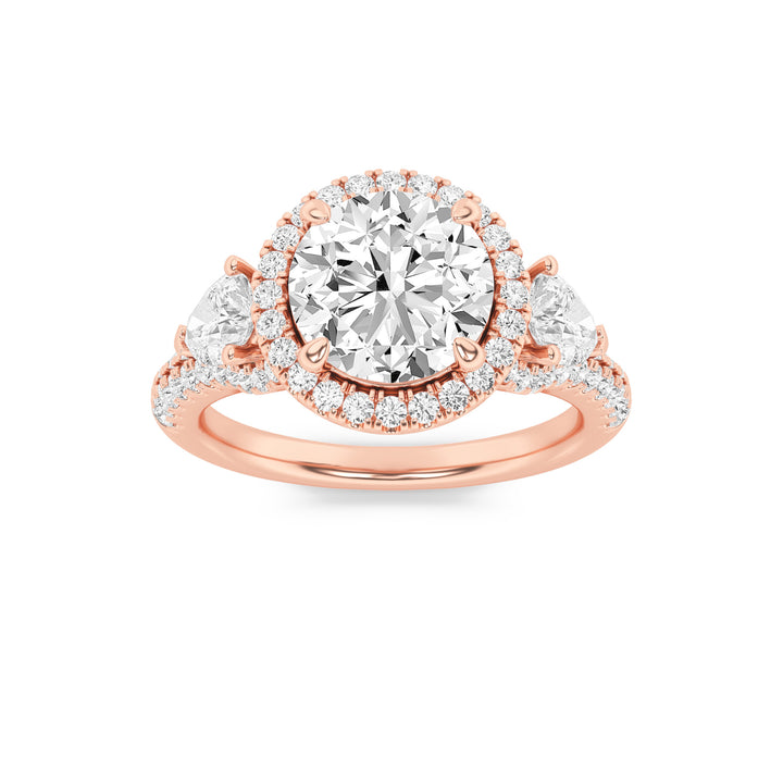 3Cttw Round Shaped Lab Grown Diamond (F/VS) ThreeStone Bold Accented Engagement Ring in 14K Gold