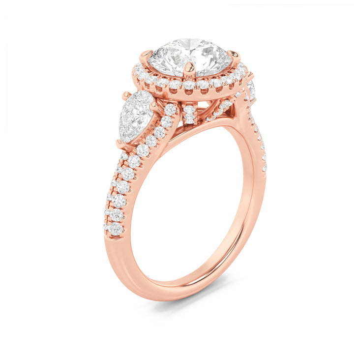 3Cttw Round Shaped Lab Grown Diamond (F/VS) ThreeStone Bold Accented Engagement Ring in 14K Gold