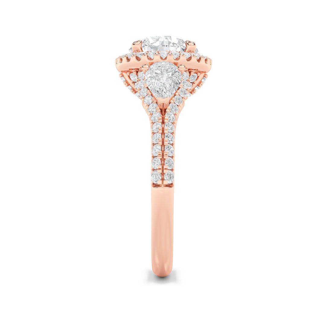3Cttw Round Shaped Lab Grown Diamond (F/VS) ThreeStone Bold Accented Engagement Ring in 14K Gold