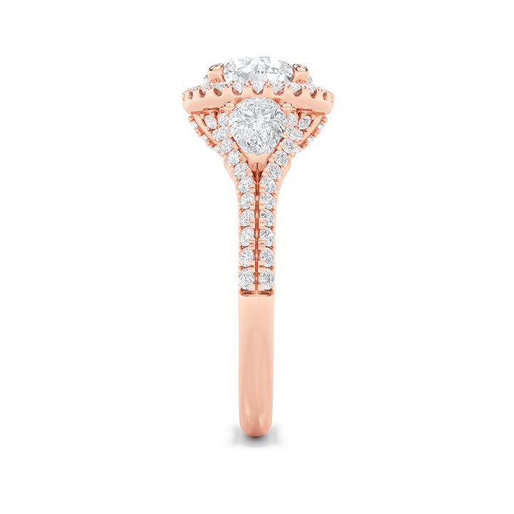 3Cttw Round Shaped Lab Grown Diamond (F/VS) ThreeStone Bold Accented Engagement Ring in 14K Gold