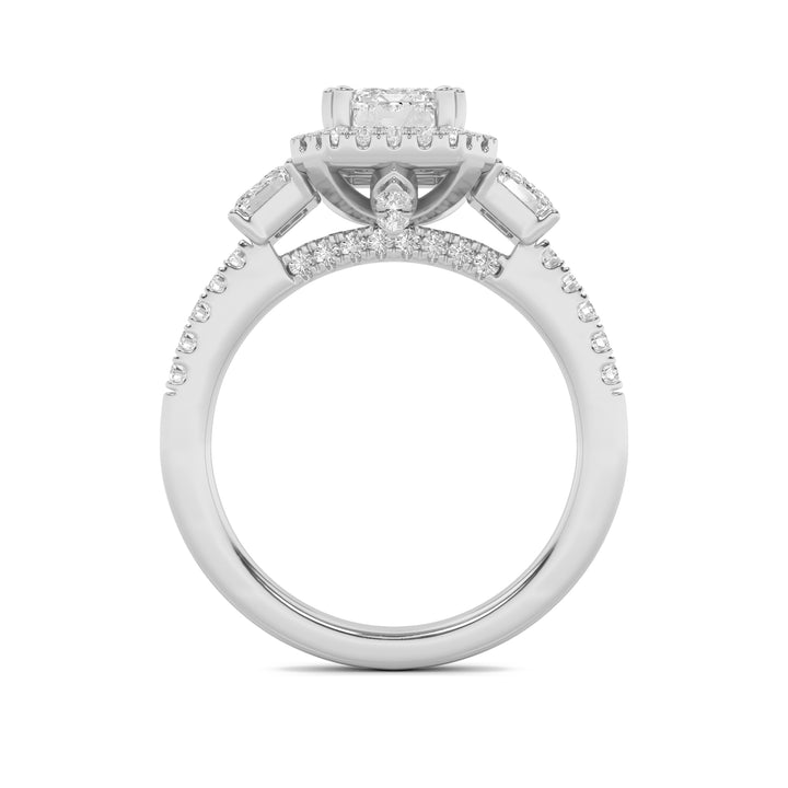 3Cttw Emerald Shaped Lab Grown Diamond (G/VS) Three Stone Accented Engagement Ring in 14K Gold