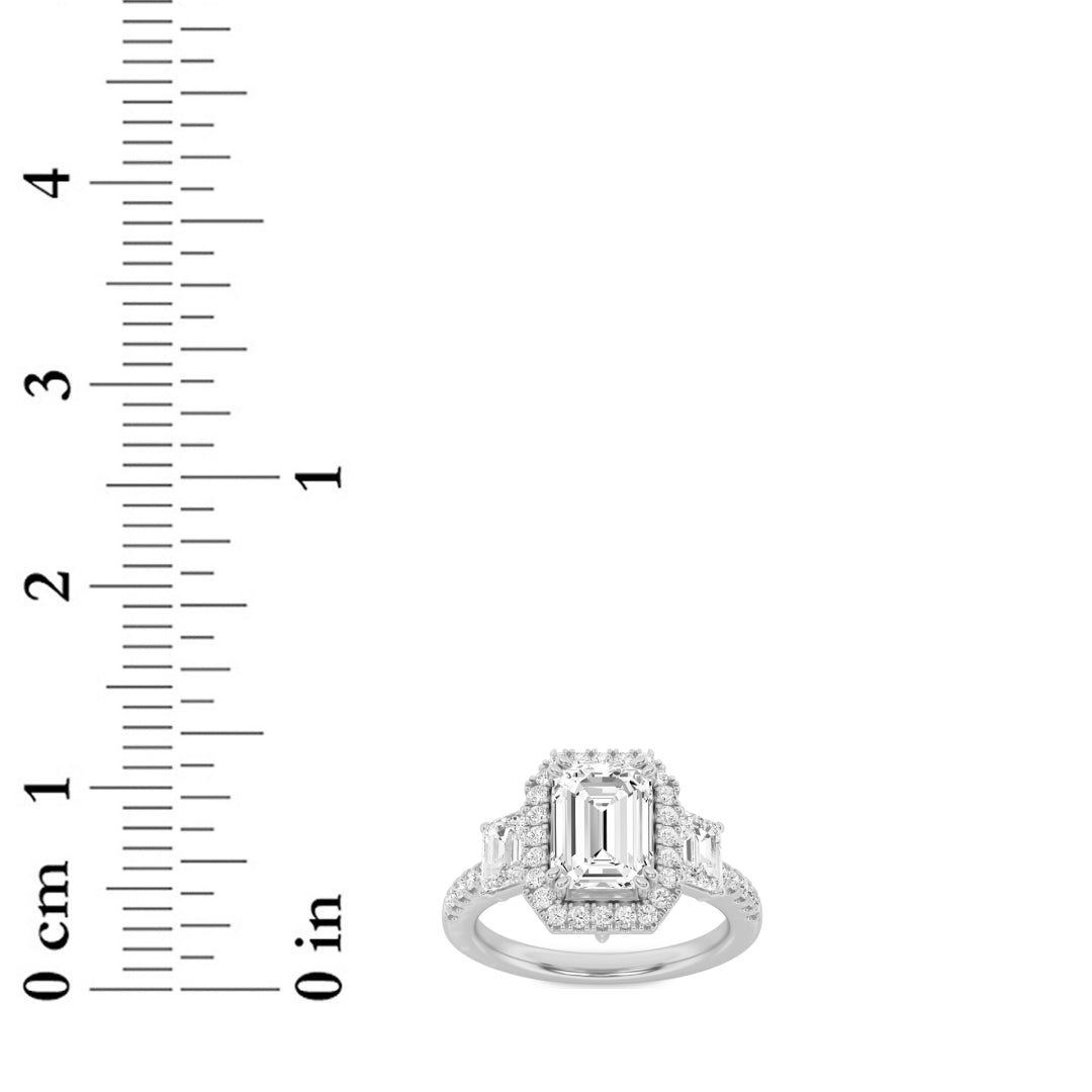 3Cttw Emerald Shaped Lab Grown Diamond (G/VS) Three Stone Accented Engagement Ring in 14K Gold
