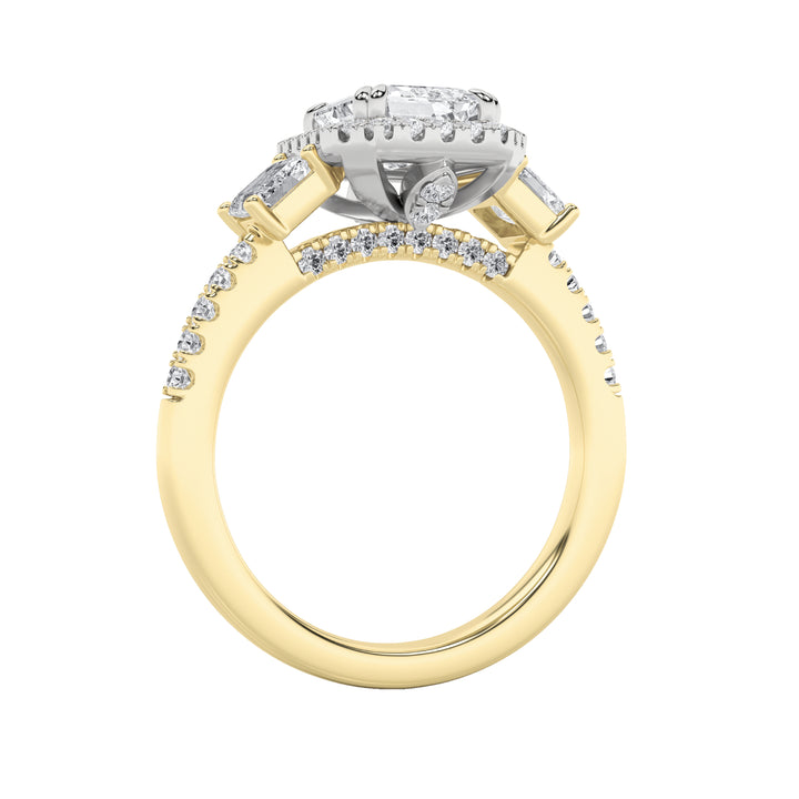 3Cttw Emerald Shaped Lab Grown Diamond (G/VS) Three Stone Accented Engagement Ring in 14K Gold