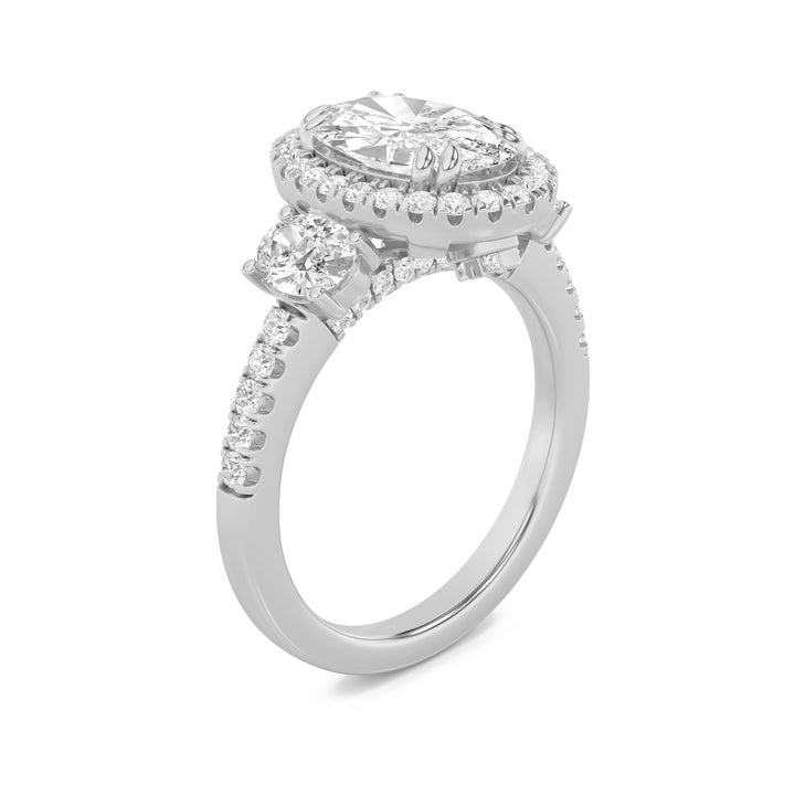 3Cttw Oval Shaped Lab Grown Diamond (G/VS) Three Stone Accented Engagement Ring in 14K Gold