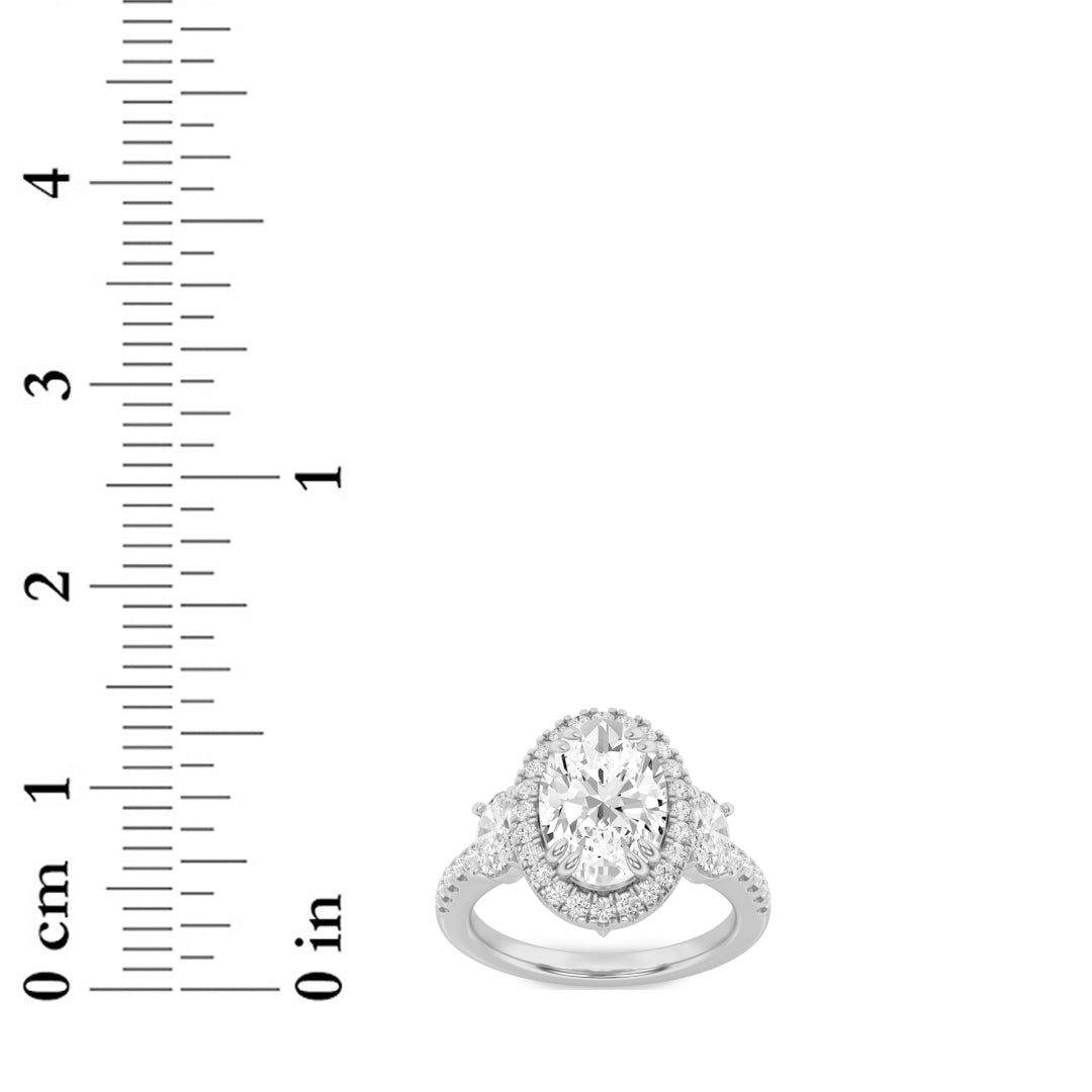 3Cttw Oval Shaped Lab Grown Diamond (G/VS) Three Stone Accented Engagement Ring in 14K Gold
