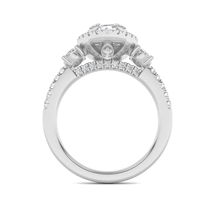 3Cttw Oval Shaped Lab Grown Diamond (F/VVS) ThreeStone Accented Engagement Ring in 14K Gold