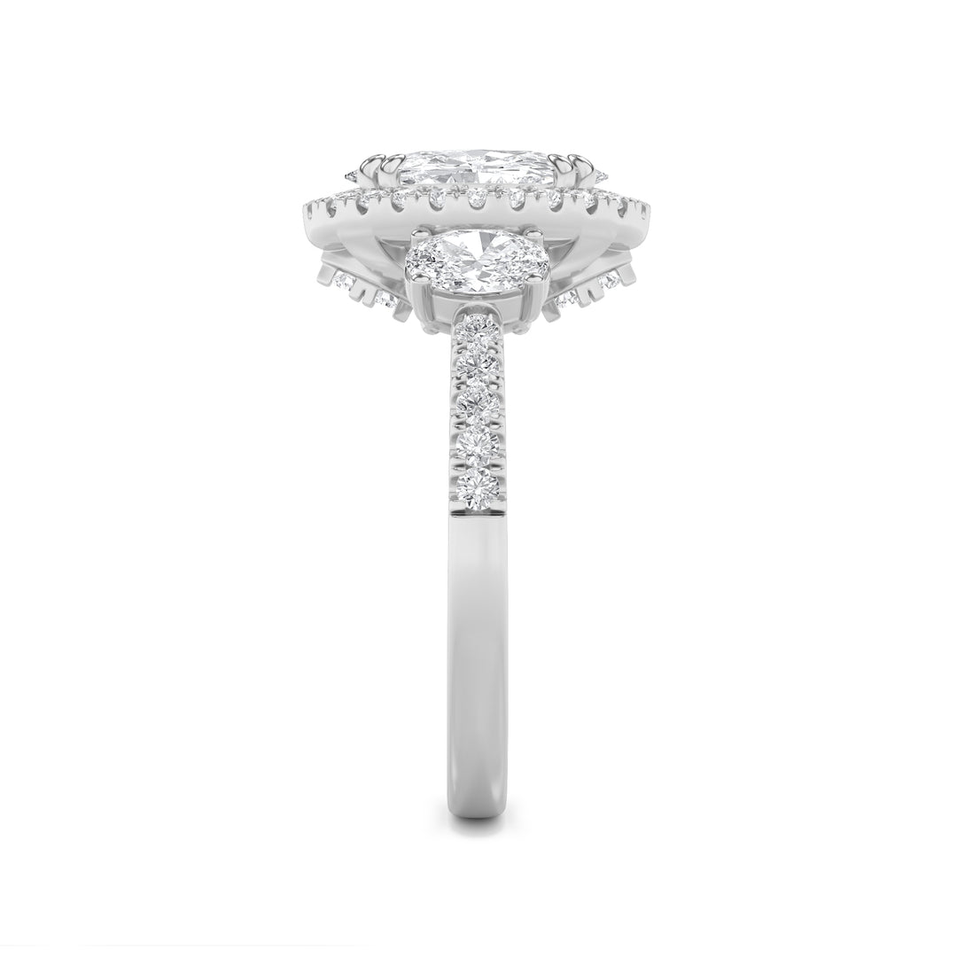 3Cttw Oval Shaped Lab Grown Diamond (F/VVS) ThreeStone Accented Engagement Ring in 14K Gold