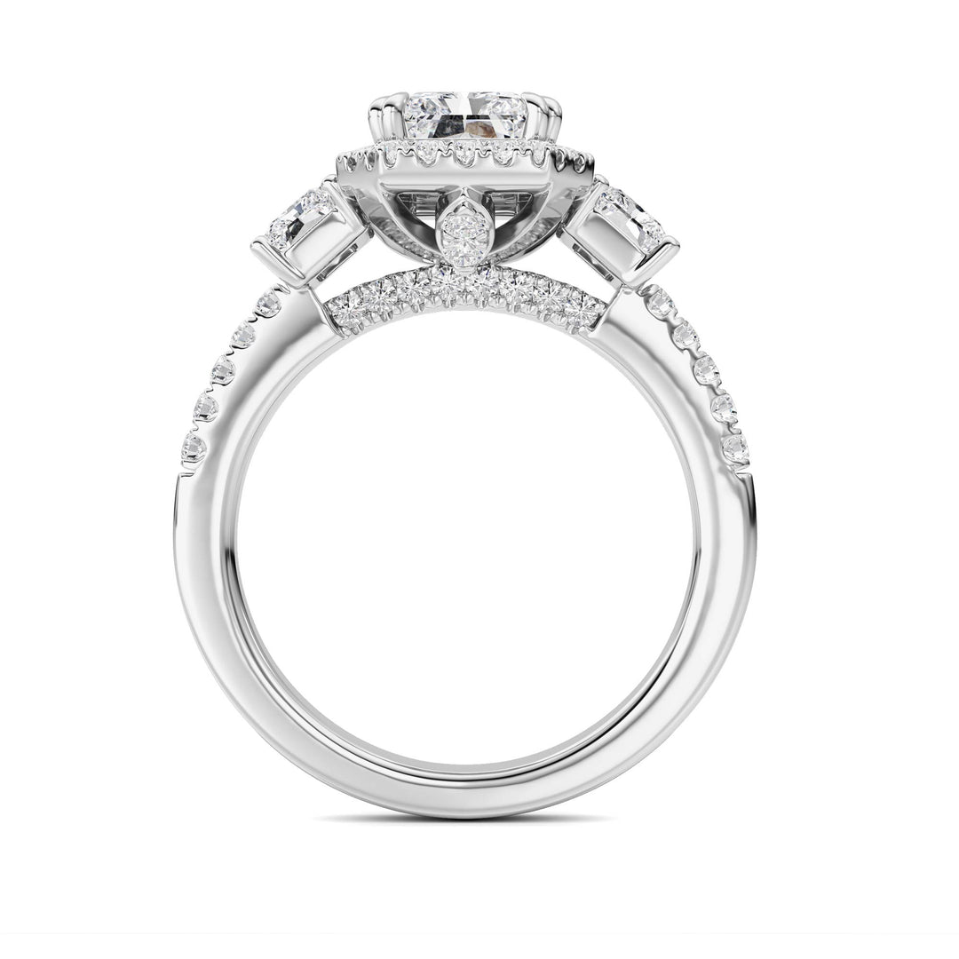 3Cttw Radiant Shaped Lab Grown Diamond (F/VS) Accented Three Stone Ring in 14K Gold