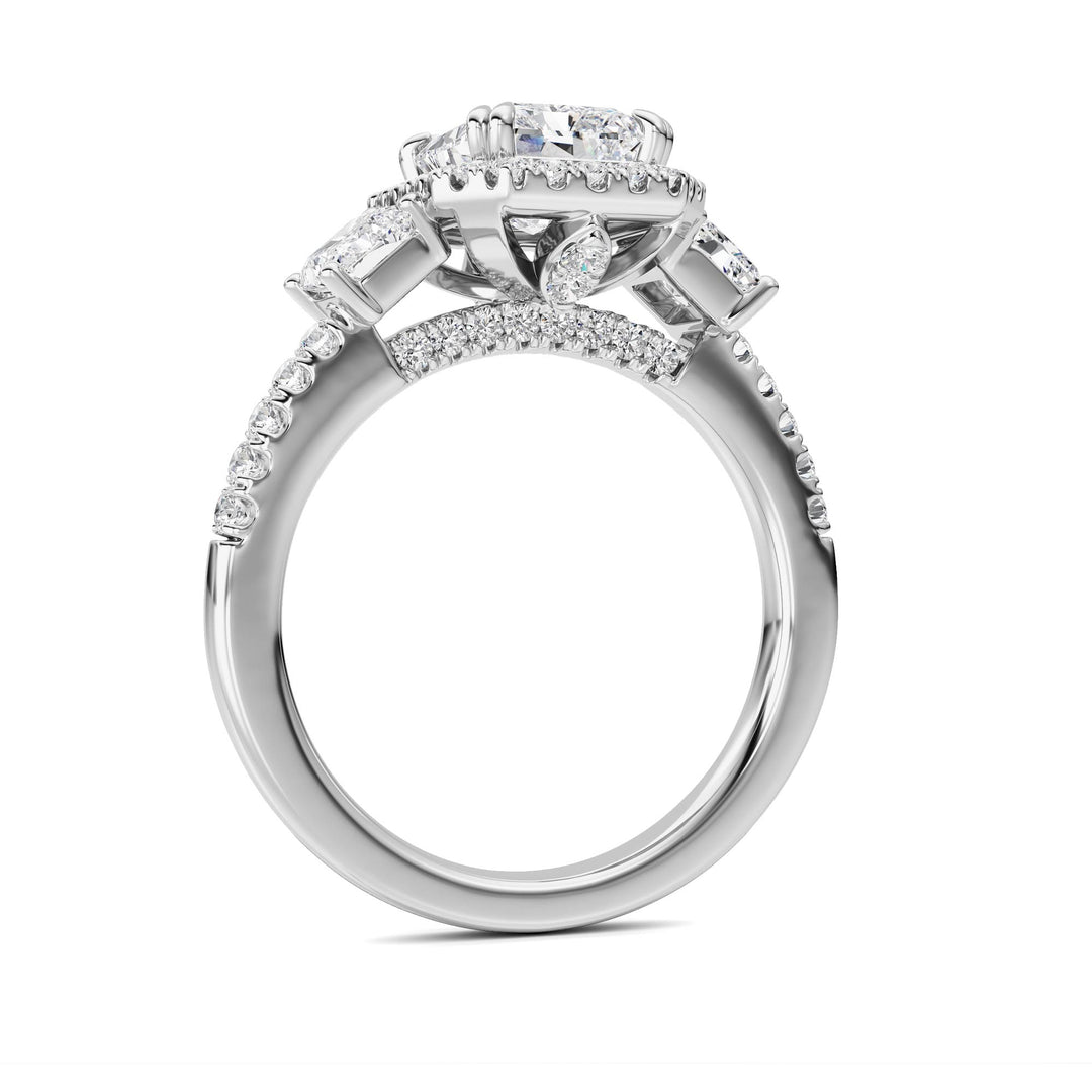 3Cttw Radiant Shaped Lab Grown Diamond (F/VS) Accented Three Stone Ring in 14K Gold