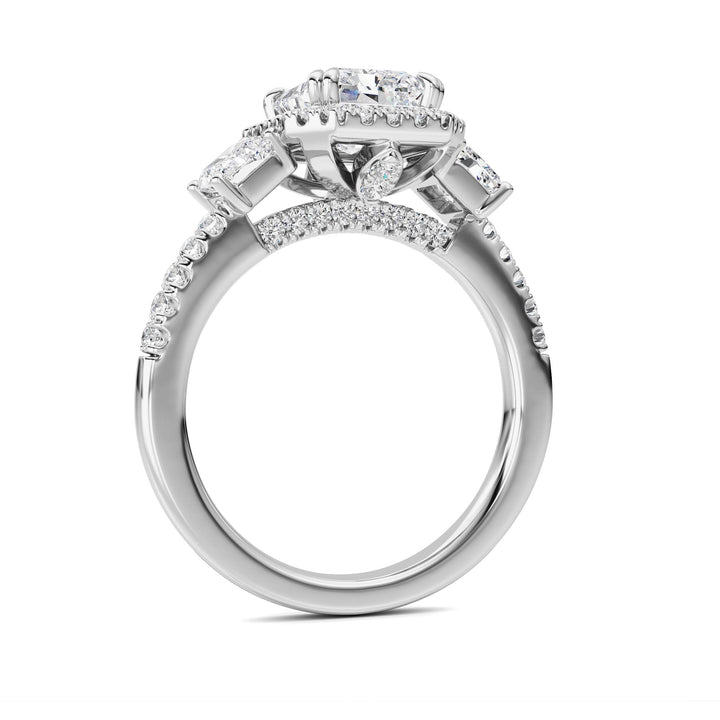 3Cttw Radiant Shaped Lab Grown Diamond (F/VS) Accented Three Stone Ring in 14K Gold