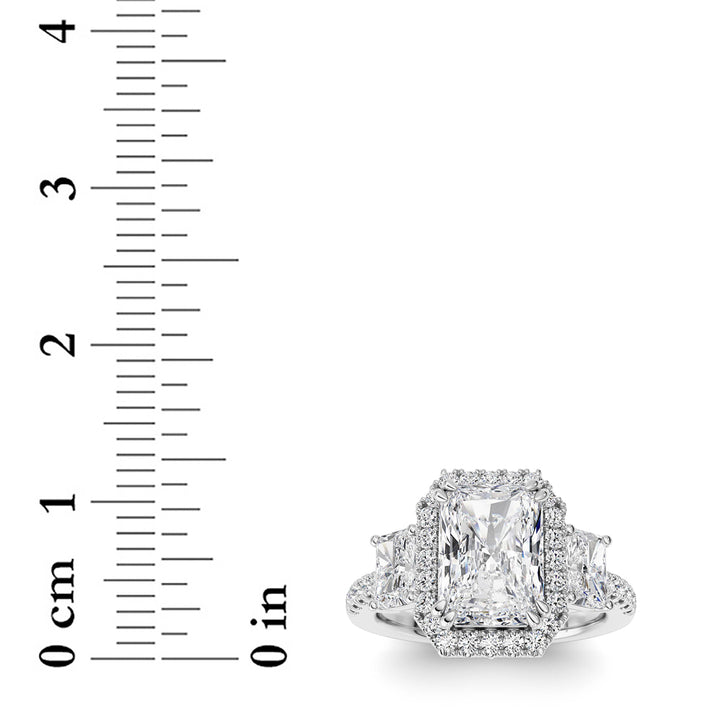 3Cttw Radiant Shaped Lab Grown Diamond (F/VS) Accented Three Stone Ring in 14K Gold