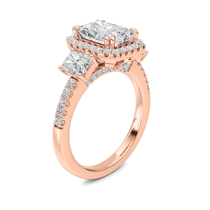 3Cttw Radiant Shaped Lab Grown Diamond (F/VS) Accented Three Stone Ring in 14K Gold