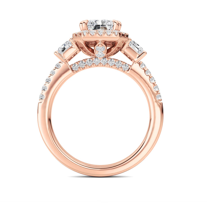 3Cttw Radiant Shaped Lab Grown Diamond (F/VS) Accented Three Stone Ring in 14K Gold